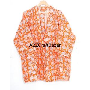 Chaqueta Kimono Acolchada Reversible 100% Algodón con Estampado en Bloques, Transpirable, con Botones Cubiertos - Diseño Indio para Varias Temporadas - Product Image 5