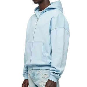 Custom Men's Zip up Hoodie High Quality 100% Cotton Oversized Heavy <b>Weight</b> Streetwear Knitted with Short Length <b>Blank</b> Zipper - Product Image 5