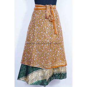 High Quality Indian 100% Silk Wrap <b>Skirts</b> Double Layer Vintage Floral Pattern Effortless Style Comfort Natural <b>Maxi</b> Length Regal - Product Image 2