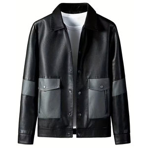 Veste en cuir chauffante à col rabattu à manches longues, vêtement tendance, coupe-vent, veste en cuir de vache pour homme, taille plus, pour adulte - Product Image 1