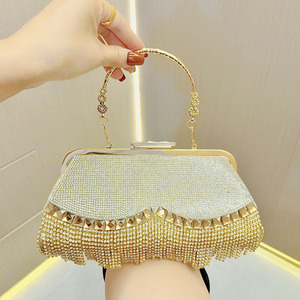 New Fashion Cross-Border <b>Tassel</b> Rhinestone Evening Bag Diamond-Studded Party Clutch Socialite Crossbody <b>Handbag</b> Polyester Lining - Product Image 1