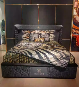 Set di Mobili per Camera da <span class=keywords><strong>Letto</strong></span> in Vera Pelle di Lusso con Stampa Leopardata, <span class=keywords><strong>Letto</strong></span> <span class=keywords><strong>Matrimoniale</strong></span> con Testiera e Struttura per Ville e Matrimoni - Product Image 1