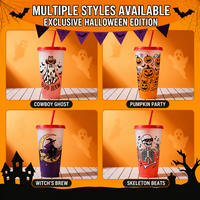 Gobelets Magiques Personnalisés Halloween 24oz à Changement de Couleur, Gobelets en Plastique Réutilisables avec Couvercle et Paille, Vente en Gros, Gobelets de Fête pour Boissons Froides