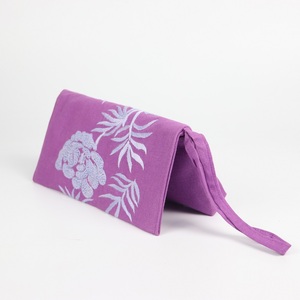 Polyester Classic Casual Rectangular Linen Folded <b>Purse</b> With Hand-sewn Glass Bead Daisies Patterns + Wrist Lace - Product Image 6