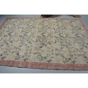 Alfombra turca Vintage, Beige, roja, 6,5x9,5 pies, área grande, diseño de retazos de lana para pasillo, dormitorio, sala de estar látex para, cabecera - Product Image 3