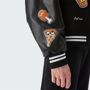 OEM personalizado Chenille parches bordado Logotipo de lana cuerpo de cuero mangas béisbol Letterman Varsity Bomber chaqueta para los hombres de la Universidad - Product Image 4