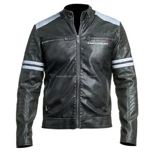 Chaqueta de moto de cuero Premium negra clásica The Legend para hombre con forro acolchado - Product Image 2