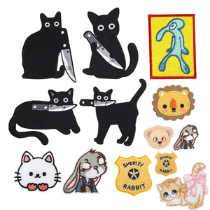 Patch brodé, écusson brodé, badge brodé, patch en toile brodé, Chat noir, Couteau audacieux, Animal, Lapin - Product Image 1