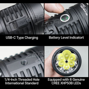 Linterna Recargable Profesional ZeroBeam F50 de 6 LED y 17000 Lúmenes, Resistente al Agua IPX8 con Alcance de 560 m y Cristal Mineral Templado - Product Image 6