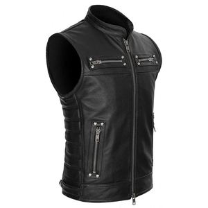Gilet de moto en cuir de vachette véritable de haute qualité pour hommes avec maillot de course Style Club gilet à pression personnalisé nouveau Design - Product Image 2