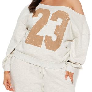 Survêtement oversize pour femme à épaules dénudées, 100 % coton molletonné avec 23 motifs, style streetwear décontracté, fabrication OEM ODM sous marque privée - Product Image 5