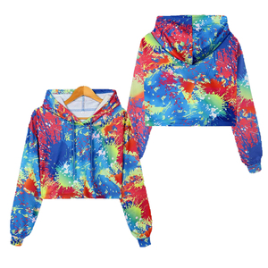Sudadera con capucha recortada de algodón para mujer, diseño de moda transpirable, estampado de grafiti, estilo deportivo informal, logotipo personalizado para invierno - Product Image 1