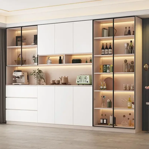 Sistema de Almacenamiento para Comedor de Madera Sólida Premium con Vitrina Acanalada, Estación de Café, Estantes de Exhibición, Iluminación LED, Modular y Moderno - Product Image 1