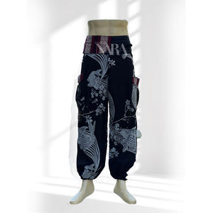 กางเกงฮาเร็มผ้าฝ้าย100% กระเป๋าโอเวอร์ไซส์เอวยางยืดลำลอง - Product Image 1