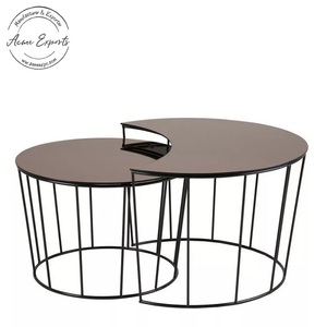 Modern Minimalist Metal Nesting Coffee <b>Table</b> Set with Round Tops and Wire Frame Design for Living Room Furniture - Product Image 2