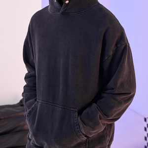 Logo personnalisé Streetwear No String Wash Distressed Hoodie French Terry Cotton Cut and Sew Vintage Hoodie DDP Shipping - Product Image 5