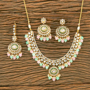 ขายส่งเครื่องประดับประดิษฐ์ของชุดสร้อยคอลูกปัดสไตล์อินโดตะวันตก Kundan พร้อมการชุบทอง - Product Image 6
