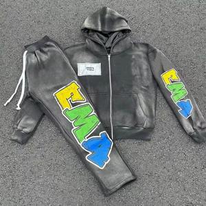 Custom Streetwear Chándal Unisex Vintage Wash Sudadera con capucha y pantalones de chándal Set, terminado con satén Interior - Product Image 2