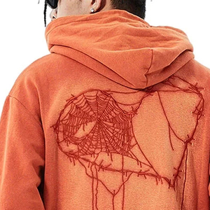 Custom Oversized Acid Washed Distressed Embroidery Zipper-Up Hoodies Men 100% Cotton Fleece Blended Winter Vintage <b>Style</b> - Product Image 6