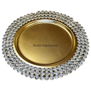 Dernier Patten Arrivée Magnifique Designer Plus Fantaisie Look Or Plaqué Métal Forme Ronde Avec Cristal Perlé Plaque De Chargeur De Mariage - Product Image 1