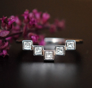 10k or laboratoire cultivé diamant bande de mariage laboratoire diamant bijoux géométrique princesse coupe diamant bande bague de fiançailles cadeau pour l'amour - Product Image 1