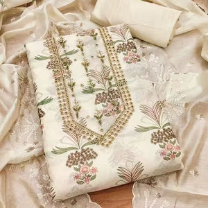 Designer Embossed <b>Print</b> Anti-Pilling Salwar Kameez Suit <b>Material</b> for Adults Ethnic Indian Pakistani Fashion Wedding Party Wear - Product Image 1