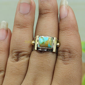 Bague turquoise bleue en argent sterling 925 avec anneau en laiton, bijoux turquoise, bague statement, bague en pierres précieuses, cadeau de Noël, bijoux - Product Image 6