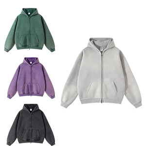 Custom Logo Embroidered Luxury Cotton Sun Fade <b>Black</b> Stone Acid Wash <b>Zip</b> <b>up</b> <b>Hoodie</b> for <b>Men</b> - Product Image 6