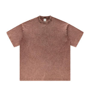 T-shirt rétro pour homme en gros, OEM, délavé, impression de logo personnalisé, coupe ample et surdimensionnée, 300 g/m², 100 % coton tricoté, streetwear lavé - Product Image 1