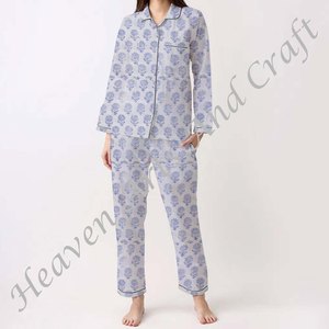 Conjunto de Pijamas de Algodón 100% para Mujer, Ropa de Dormir Suave para el Hogar, Conjunto de Pijamas de Primavera/Verano con Estampado Floral/Personajes/Letras/Estampado/Vacaciones/Árbol PJ117 - Product Image 1