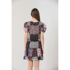 Abito Estivo da Donna Topshow con Stampa Floreale Mista in Chiffon, Scollo a V e Maniche Corte per Vacanze e Uso Casual - Product Image 3