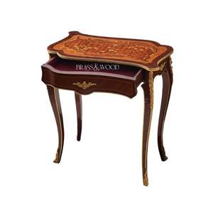 Luxury <b>Wooden</b> Console <b>Table</b> with Brass Details Classic Curved Legs Elegant Inlay <b>Top</b> and Timeless European Design - Product Image 5