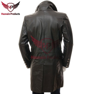 Men's Genuine Leather Trench Coat <b>Black</b> Double Breasted Leather <b>Overcoat</b> Long Classic Winter Outerwear - Product Image 4