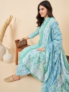 Mujeres motivos étnicos impresos Kurta de algodón puro regular con pantalones Harem y con Dupatta para mujeres ropa de mujer personalizada - Product Image 5