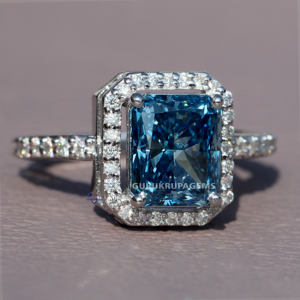 เครื่องประดับที่ดีสไตล์รัศมีแวววาวแหวนเพชรที่ปลูกในห้องปฏิบัติการสีขาว14kt สีขาวทองที่ผ่านการรับรองและความชัดเจน VVS - Product Image 1