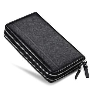 Pochette portefeuille en cuir PU de haute qualité pour hommes, motif solide de luxe, porte-monnaie longs, 2 fermetures à glissière, porte-cartes de crédit fonctionnels - Product Image 1