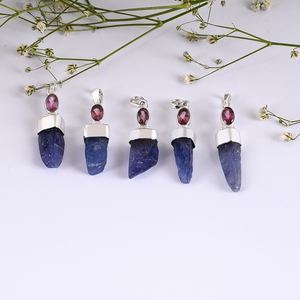 Pierres précieuses Tourmaline rose et Tanzanite or jaune pendentif en argent Sterling 925 bijoux faits à la main cadeau pour elle bijoux en gros - Product Image 1