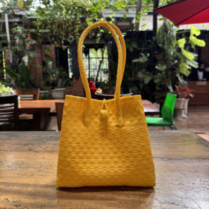Handmade Women Woven <b>Handbag</b> Premium Plastic Material Recycled in Weaving the Lurik Pattern From Indonesia Sembagi Brand <b>Yellow</b> - Product Image 1