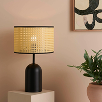 Lampe de table ronde en rotin cylindrique avec des yeux de renard, Lampes fabriquées à partir de matériaux faits à la main, accessoires de décoration pour la maison, vente en gros.