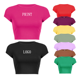 Venta al por mayor de alta calidad de talla grande logotipo personalizado Slim Fit camisetas de verano de cuello redondo Casual Crop Top camisetas - Product Image 1