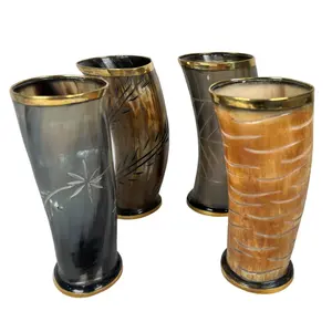 Cuerno vikingo para beber de la mejor calidad, recipiente de vidrio hecho a mano, cuerno Natural, vaso de chupito, borde dorado tallado, Navidad decorativa - Product Image 4