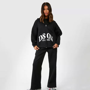 Conjunto de dos piezas con estampado transpirable para mujer, chándal de felpa francesa de peso pesado de lana, chándal para mujer para invierno - Product Image 1