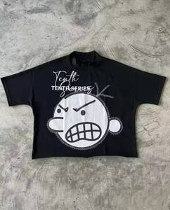 Camiseta retro con gráfico de peso pesado OEM personalizada para hombre, camiseta informal lavada con cuello redondo estilo Hip Hop callejero, camiseta Harajuku Y2K - Product Image 1