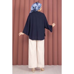 Pantalones Casuales de Pierna Ancha de Tencel con Cintura Alta Elástica y Bolsillos, Transpirables y con Técnica Antiarrugas, Color Piedra - Product Image 5