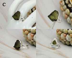 Unisex Moldavite Ring <b>Crafted</b> with Certified Raw Moldavite and Durable 925 Sterling Silver for Everyday Wear - Product Image 4