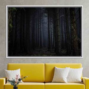 Dark Forest Landscape <b>Canvas</b> Print: Night Forest Wall Art,WHITE <b>FRAMED</b> <b>CANVAS</b> - Product Image 1