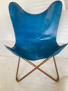 Silla de cuero de mariposa azul hecha a mano con marco de hierro, diseño rústico, ocio plegable para comedor, dormitorio, sala de estar, uso al aire libre - Product Image 3