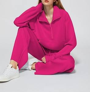 Ensemble de survêtement en molleton uni décontracté pour femmes 100% coton respirant à séchage rapide Vêtement d'intérieur d'hiver Ensemble assorti - Product Image 6