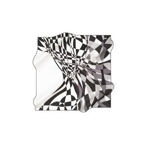 Pañuelo de Seda Satinado con Estampado Digital Vintage, Patrón Geométrico en Blanco y Negro, Largo y Cuadrado - Product Image 1