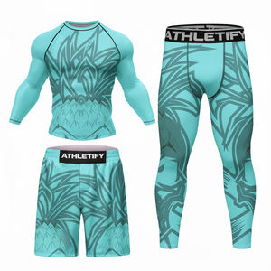 ชุดอุปกรณ์กีฬาแบบระบายอากาศได้ดี ระดับพรีเมียม สำหรับผู้ชาย เสื้อรัดกล้ามเนื้อ กางเกงขาสั้น และกางเกงรัดรูป สำหรับ MMA ฟิตเนส ยิม วิ่ง แห้งเร็ว - Product Image 1